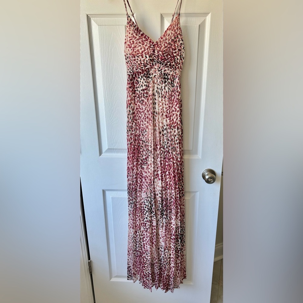 Express Pink and Black V Neck Cross Back Pleated Maxi Dress. Sz XS